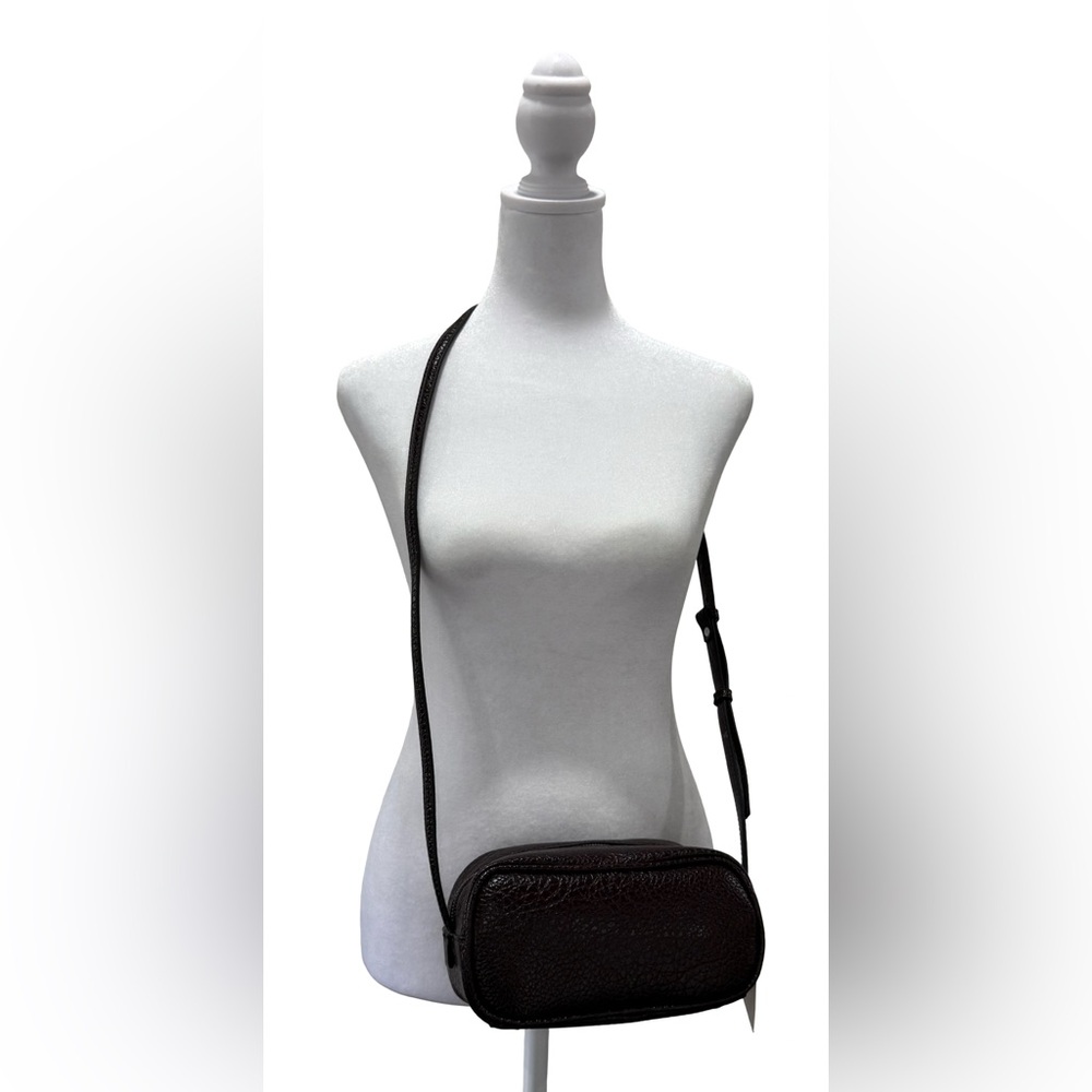 NWT Zara Mini Bowling/Crossbody Bag in a textured dark brown color.